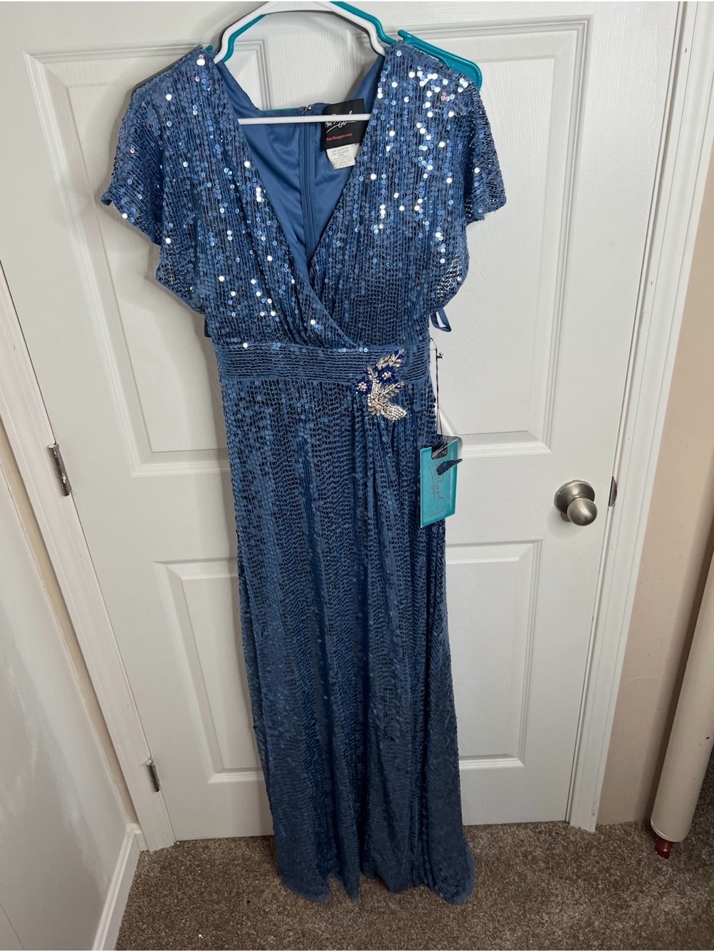 Mac Duggal French Blue Sequin Embellished Gown